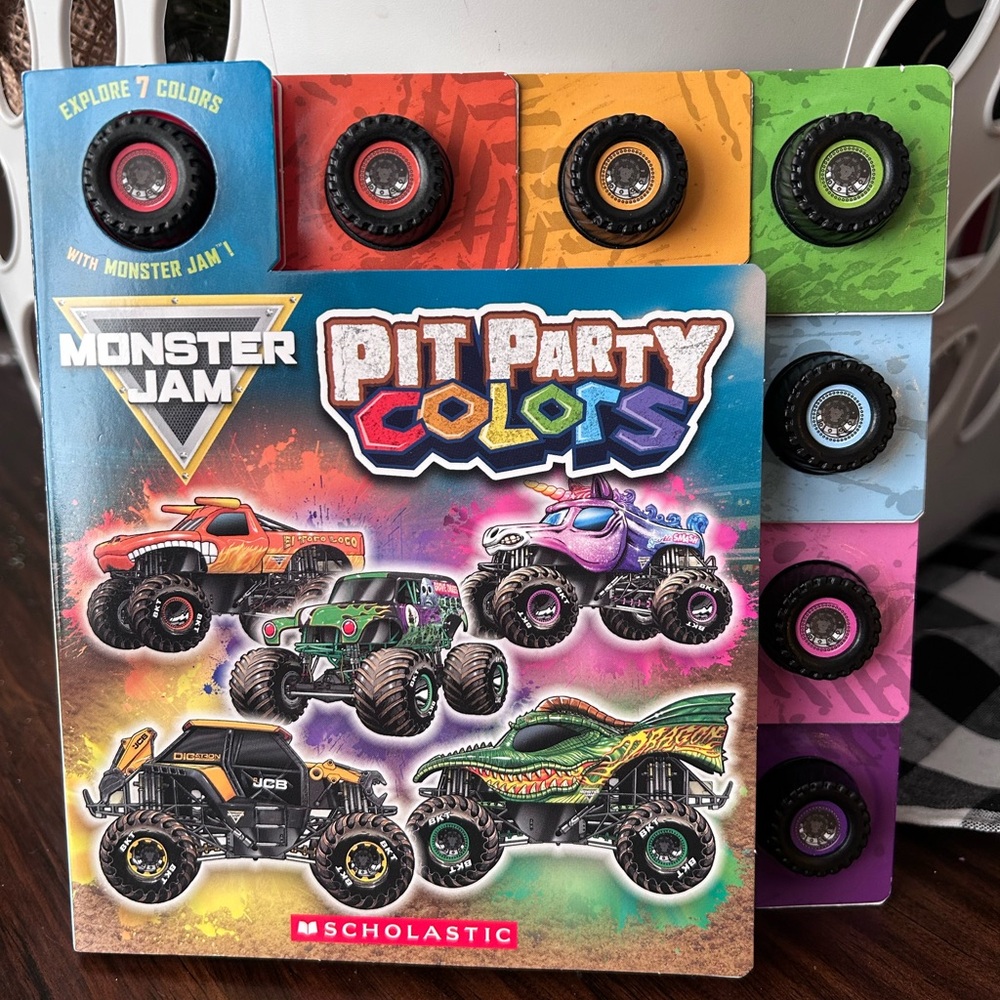 Scholastic Monster Jam Pit Party Colors Book with Toy Cars